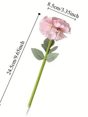 Pink Carnation Flower Pen with Green Stem and Leaves